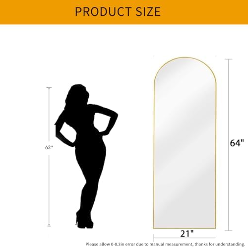 Dewfig Mirror Full Length, 64"X21" Arched Floor Mirror, Gold - Image 5