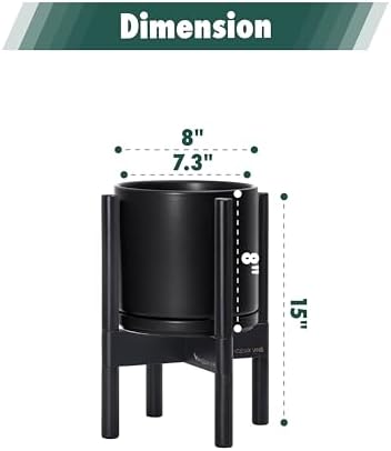 D'vine Dev Ceramic Pot with Ebony Wood Stand, Black, 8 in, 55-B-M-2 - Image 3