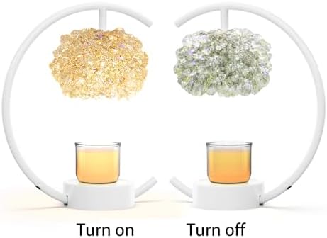 Yeuslor White Candle Warmer Lamp for Jar Candles with Adjustable Brightness＆Timer，Handcrafted Crystal＆Wooden Base,Candle Lamp Luxurious Design+2Bulbs,Home Decoration Electric Candle lamp(C-Shaped) - Image 2
