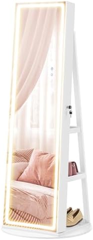 SONGMICS LED Mirror Jewelry Cabinet Standing, Adjustable Lights, Lockable by SONGMICSbySONGMICSHOME