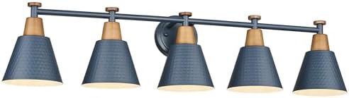 FEMILA 5 Light Bathroom Vanity Light, 37.4" Bathroom Lighting Fixtures Over Mirror, Blue Finish, E26 Base, 4FG59B-5W Blue by FEMILA