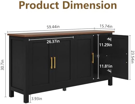 ARTPOWER 60" Sideboard Buffet Cabinet with Storage, Credenza Black - Image 2