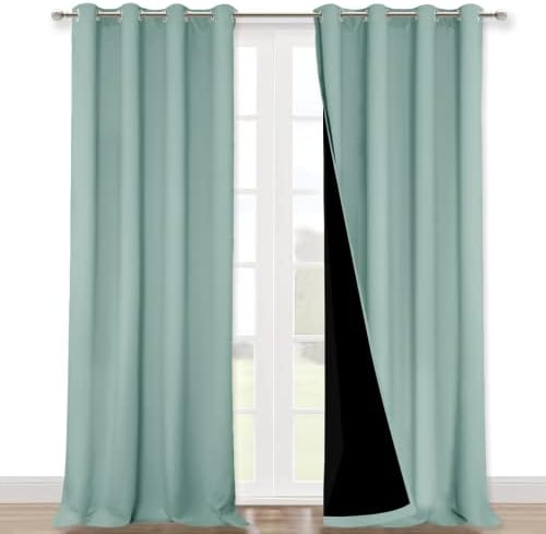 NICETOWN Aqua Blue 100% Blackout Curtain Set, Thermal Insulated & Energy Efficiency Window Draperies for Guest Room, Full Shading Panels for Shift Worker and Light Sleepers, 52W x 102L, 2 PCs by NICETOWN