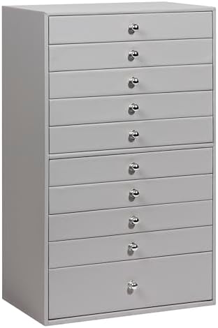 GUKA Large Jewelry Box, Jewelry Case with 10 Drawers for Big and Small Jewelry, Jewelry Storage Organizer for Watch Earrings Necklace Rings Bracelets, Birthday Wedding Gifts, Grey by GUKA