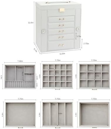 Large Jewelry Box, Jewelry Boxes for Women Large Jewelry Organizers and Storage, Jewelry Organizer for Rings Earrings Necklaces Glasses Bracelets Watches, Grey - Image 3