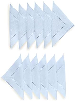 Solino Home 100% Pure Linen Cocktail Napkins Sky Blue, 6 x 6 in, Set of 12 by SolinoHome
