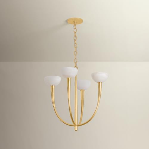 Hudson Valley Lighting Maywood 4-Light Chandelier | Vintage Gold Leaf Finish | Made of Iron & Natural Stone | Damp-Rated for Bathroom Use | Adjustable Hang Height 27-79" | 9023-VGL - Image 2