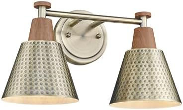 FEMILA 2 Light Bathroom Vanity Light Fixtures Over Mirror, Modern Brass Gold Bathroom Lighting Fixtures with Metal Shades, Woodgrain Finish, 4FG59B-2W BG-NW by FEMILA