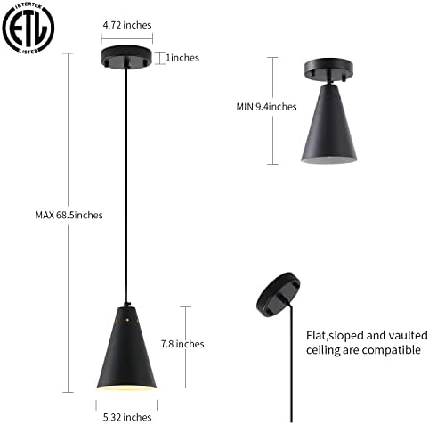 Dijiahua Black Pendant Lights 3 Pack for Kitchen Island,Small Modern Industrial Chandeliers with Cone Metal Shade,Mini Adjustable Cord Hanging Lighting Fixtures for Over Sink,Bar,Dining Room - Image 4