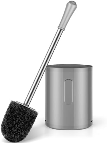 Toilet Brush and Holder Set, with Stainless Steel Handle Toilet Bowl Brush, Compact Toilet Scrubber Brush for Deep Cleaning Bathroom Restroom, Easy to Assemble-Grey by AONEZ