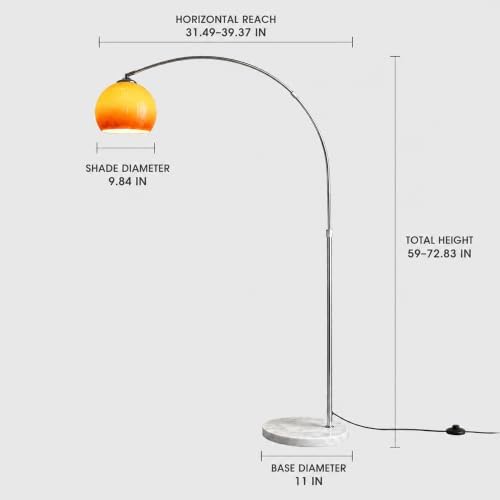 Mid Century Modern 72IN Orange Glass Arch Floor Lamp for Living Room - Image 3