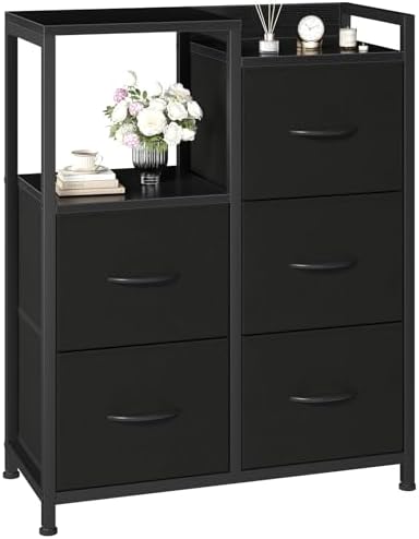 DUMOS Black Dresser for Bedroom, 5 Drawer Small Fabric Closet Dresser by DumosLifestyle