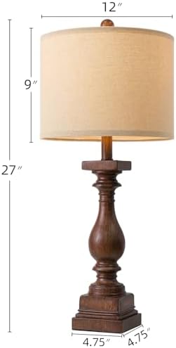 BOBOMOMO 27" Farmhouse Living Room Lamps with USB-A +C Ports, Vintage Rustic Bedside Night Stand Lamps Set of 2, Linen Shade, Retro Side Table Lamps for Living Room, Bedroom (Blubs not Included) - Image 4