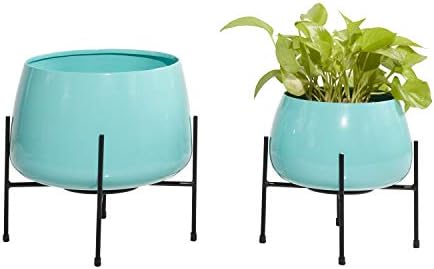 Deco 79 Metal Indoor Outdoor Planter Rounded Dome Small Planter Pot with Removable Black Stands, Set of 2 Planters 8", 10"H, Teal by Unknown