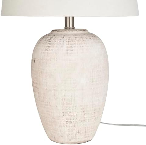 Nourison Home 23" Distressed Cream/Beige Rustic Ceramic Jar Table Lamp for Bedroom, Living Room, Dining Office, with Ivory Shade - Image 5