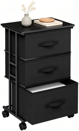 DUMOS Nightstand, Bedside Table with 3 Fabric Drawers by DumosLifestyle