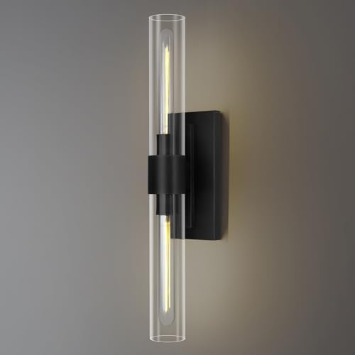 Bronze Vanity Light Hardwired, 2-Light Bathroom Wall Sconce Over Mirror, Black Vanity Lights for Bathroom, Dimmable Wall Sconces with Glass Tube, Indoor Linear Wall Sconce Vertical & Horizontal, 1 PC by Joyunleo