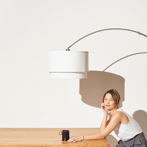 Brightech Mason Arc Floor Lamp - Modern Corner Standing Lamp with Unique Hanging Drum Lamp Shade for Living Room - Bright Overhead, Curved Hanging Light for Bedroom. Library, Den - Nickel - Image 6