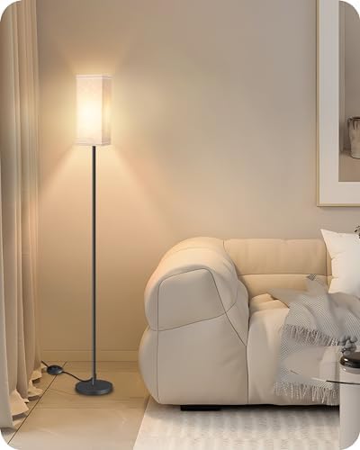 64.6" Floor Lamp, Pole with Foot Switch, Modern Standing Lamp Lampshade, Minimalist Freestanding Lamp (Bulb Not Included), for Living Room, Bedroom Office ETL Listed, Black and Beige E07LD05 - Image 2