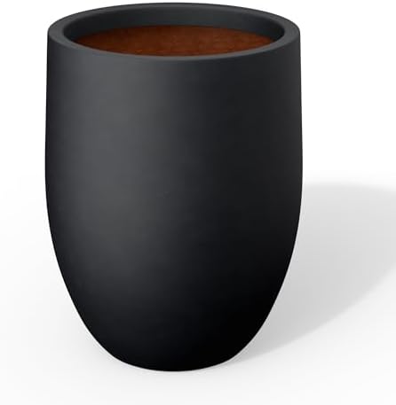 Kante 16.5" Tall Curved Concrete Planter, Black Round Flower Pot by Unknown