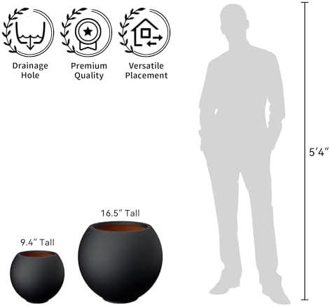 Kante Small Round Sphere Black Concrete Planter 11" Dia, Outdoor - Image 7