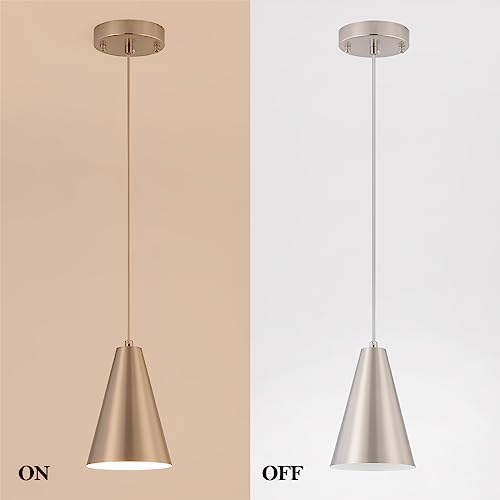 Brushed Nickel Pendant Lights Kitchen Island,Dining Room Light Fixtures Over Table 3 Pack with Silver Cone Metal Shade, Modern Farmhouse Small Chandeliers,Adjustable Cord Hanging Lighting for Sink - Image 7