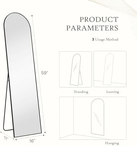 DUMOS Arched Mirror Full Length Floor, 59x16 Inch Full Body Standing Mirror - Image 2