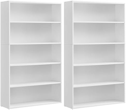 VASAGLE Set of 2 5-Tier Bookshelves with Adjustable Storage Shelves by VASAGLEbySONGMICSHOME