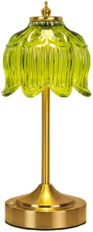 Lotus Flower Table Lamp, Cordless Rechargeable Amber Glass Bedside Lamp | 3600mAh Battery, Touch Control, 3 Color Modes & Stepless Dimming for Bedroom, Nightstand Beryl Green 1PC by Unknown
