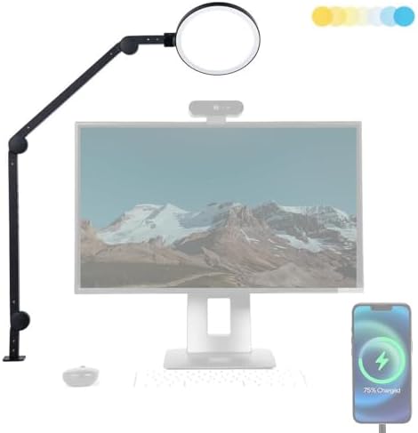 LUME CUBE Edge 2.0 LED Desk Lamp | Dimmable Home Office Desk Light with USB Charging Port & Strong Swing Arm | Adjustable Color Temperature and Brightness | Circle Webcam Light - Black by LumeCube