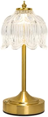 Lotus Flower Table Lamp, Cordless Rechargeable Amber Glass Bedside Lamp | 3600mAh Battery, Touch Control, 3 Color Modes & Stepless Dimming for Bedroom, Nightstand Clear White 1PC by Unknown