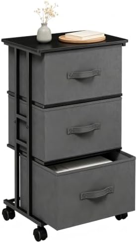 DUMOS Nightstand, Bedside Table with 3 Fabric Drawers by DumosLifestyle