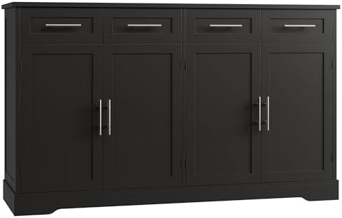 HOSTACK 60" W Sideboard Buffet Cabinet with Storage, Kitchen Cabinet, Black by HOSTACK