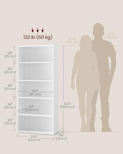 VASAGLE 5-Tier Bookshelf, Storage Organizer, 23.6 x 9.4 x 52.8 Inches - Image 3