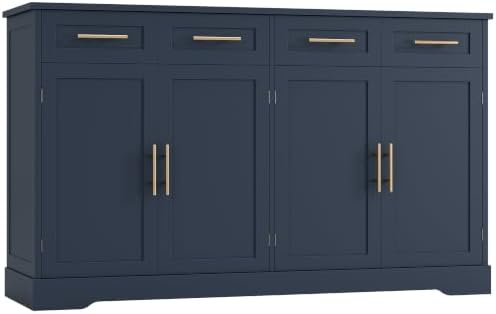 HOSTACK Sideboard Buffet Cabinet with Storage, Kitchen Cabinet, Blue/Gold by HOSTACK