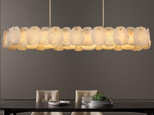 Alabaster Chandelier, 58 Inch Modern Rectangular Chandelier for Dining Room, Dimmable Linear Chandeliers for Kitchen Island, Natural Spanish Marble Stone Chandeliers for Dining Table, Living Room by Sucelating