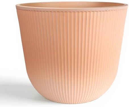Worth Garden Round Large Planter Pot 1-Pack, 17.5" Dia x 15.5" H - Durable Plastic Terracotta Plant Tree Pots with Vertical Stripe Textured Finish, Drainage Hole for Indoor Outdoor Front Porch Patio by WORTH
