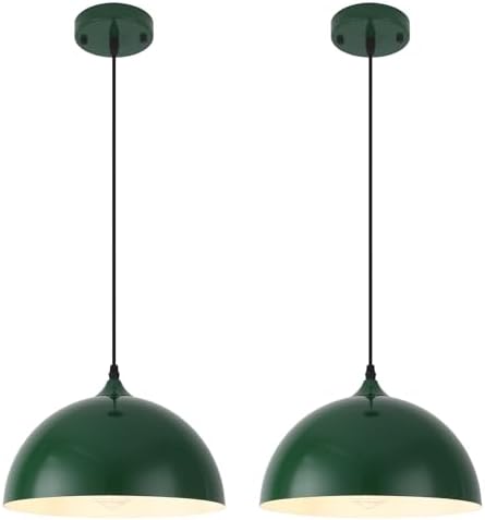 Farmhouse Pendant Light, 11.8inch, 2 Packs- Green Industrial Kitchen Pendant Lights, Pendant Lights Kitchen Island, Pendant Light for Bedroom, Office, Kichen Sink, Library by SESIMENTLogoGoboProjector