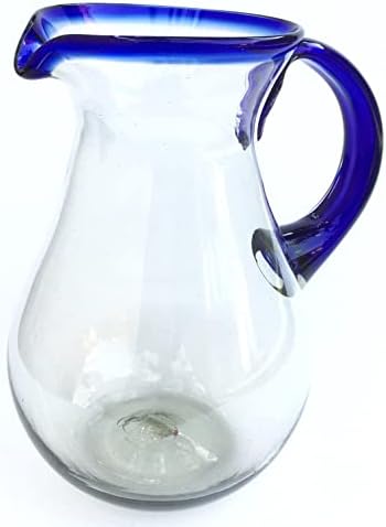 Cobalt Blue Rim 84 oz Tall Pear Pitcher, Recycled Glass, Lead-free, Toxin-Free (Pitcher) - Image 3