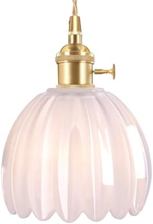 Shenmoyl Pendant Light with White Tulip Glass Lmapshade, Brass Vintage Pendant Light Adjustable Hanging Light for Kitchen Island Dining Room Hallway by Shenmoyl