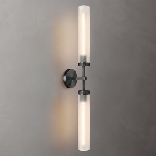 Bblack Knurled Wall Sconce 30", Bathroom Wall Sconce,Glass Tube Brass Sconces Wall Lighting,Bathroom Sconces Side of Mirror,Vanity Sconce Lights for Bath by ZHFLT