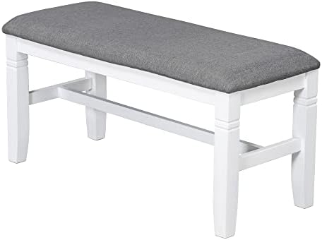 LUMISOL 6 Piece Solid Wood Dining Table Set, Upholstered Chair w/Bench Seat, Solid Wood Kitchen Room Table Set with Cross Back Chairs and Padded Bench for 6, GrayWash+White - Image 6