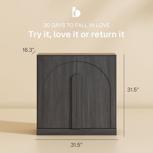 BELLEZE Bijou 31.5" Modern Wood Sideboard Cabinet with Arched Doors - Private Storage Sideboard Console for Entryway & Living Room - Hidden Organization, 70lbs Capacity, Ebony - Image 2
