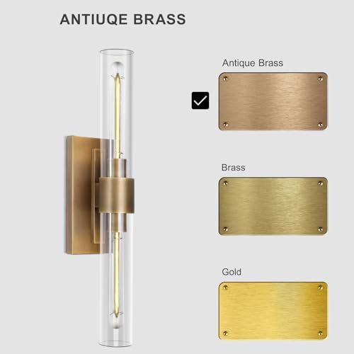 Brass Vanity Light Hardwired, 2-Light Bathroom Wall Sconce Over Mirror, 22.8" Gold Vanity Lights for Bathroom, Dimmable Wall Sconce with Glass Tube, Linear Wall Sconces vertical & horizontal, 1 PC - Image 5