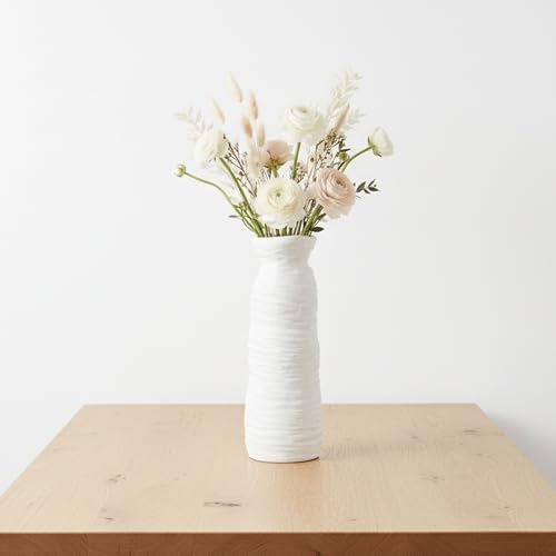 19" Horizontal Ribbed Matte Vase, Ivory by NESSANDJORD