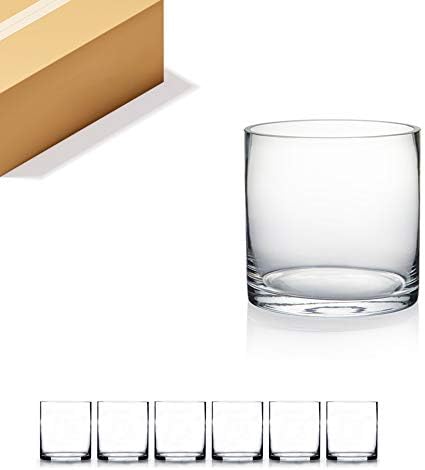WGVI Thick Weighted Clear Right Cylinder Glass Vases, 5" W x 5" H, Equilateral Cylinder Glass Candle Holders Flower Arrangement Centerpieces Storage Container Brush Pen Holder, Bulk Wholesale, 6 Pcs by WGVInternational-OpusGlassware