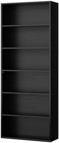 Shintenchi Bookshelf,6-Tier Open Bookcase and Bookshelves,6 Shelf Display Storage Shelves Floor Standing 70.6 inches Tall Bookcase for Home Office, Living Room (Black) by Shintenchi%7CFurnitureMadeforRealLife