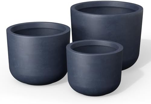 Kante Set of 3 Charcoal Concrete Capsule Planters 13.1" 11" 9" Dia by Unknown