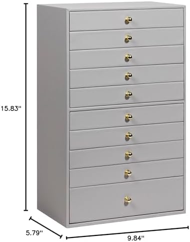 GUKA Large Jewelry Box, Jewelry Case with 10 Drawers for Big and Small Jewelry, Jewelry Storage Organizer for Watch Earrings Necklace Rings Bracelets, Birthday Wedding Gifts, Grey - Image 6