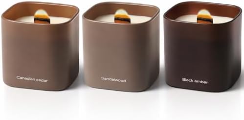 Set of 3 Premium Scented Soy Candles Gift Set | Dusk to Dawn Collection - Canadian Cedar, Black Amber & Sandalwood | Crackling Wood Wick | Luxury Candles for Relaxation, Home Décor, Gifts | 9.8oz Each by LumiBrand